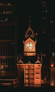 Preview wallpaper tower, clock, night, backlight, darkness