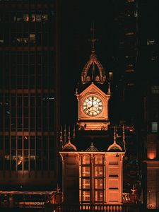 Preview wallpaper tower, clock, night, backlight, darkness