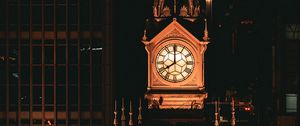 Preview wallpaper tower, clock, night, backlight, darkness