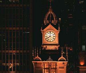 Preview wallpaper tower, clock, night, backlight, darkness