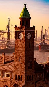 Preview wallpaper tower, clock, port, docks, sea