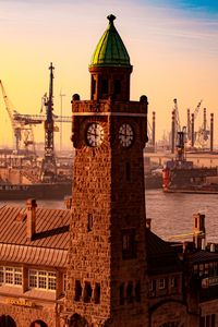 Preview wallpaper tower, clock, port, docks, sea