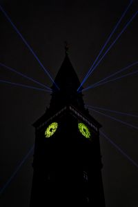 Preview wallpaper tower, clock, rays, light, dark