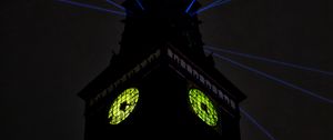 Preview wallpaper tower, clock, rays, light, dark