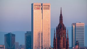 Preview wallpaper tower, clock, skyscrapers, buildings, architecture, city