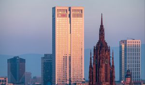 Preview wallpaper tower, clock, skyscrapers, buildings, architecture, city