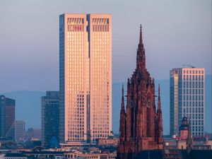 Preview wallpaper tower, clock, skyscrapers, buildings, architecture, city