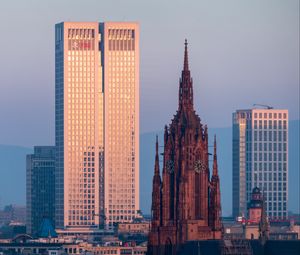 Preview wallpaper tower, clock, skyscrapers, buildings, architecture, city