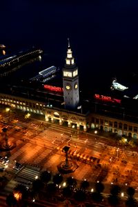 Preview wallpaper tower, clock, square, street, lights, pier, dark