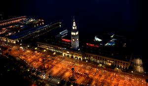 Preview wallpaper tower, clock, square, street, lights, pier, dark