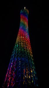 Preview wallpaper tower, construction, illumination, colorful, dark