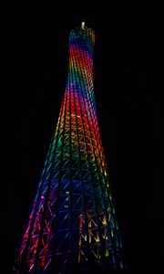 Preview wallpaper tower, construction, illumination, colorful, dark