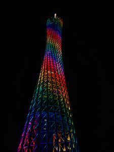 Preview wallpaper tower, construction, illumination, colorful, dark