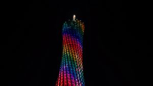 Preview wallpaper tower, construction, illumination, colorful, dark