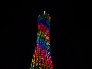 Preview wallpaper tower, construction, illumination, colorful, dark