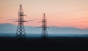 Preview wallpaper tower, construction, silhouette, forest, twilight, dark