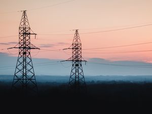 Preview wallpaper tower, construction, silhouette, forest, twilight, dark