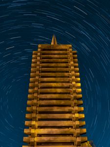 Preview wallpaper tower, construction, stars, rotation, long exposure