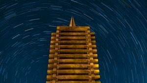 Preview wallpaper tower, construction, stars, rotation, long exposure