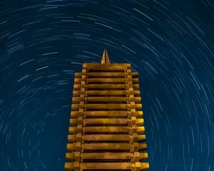 Preview wallpaper tower, construction, stars, rotation, long exposure