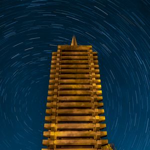 Preview wallpaper tower, construction, stars, rotation, long exposure