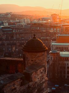 Preview wallpaper tower, dome, buildings, city, dawn