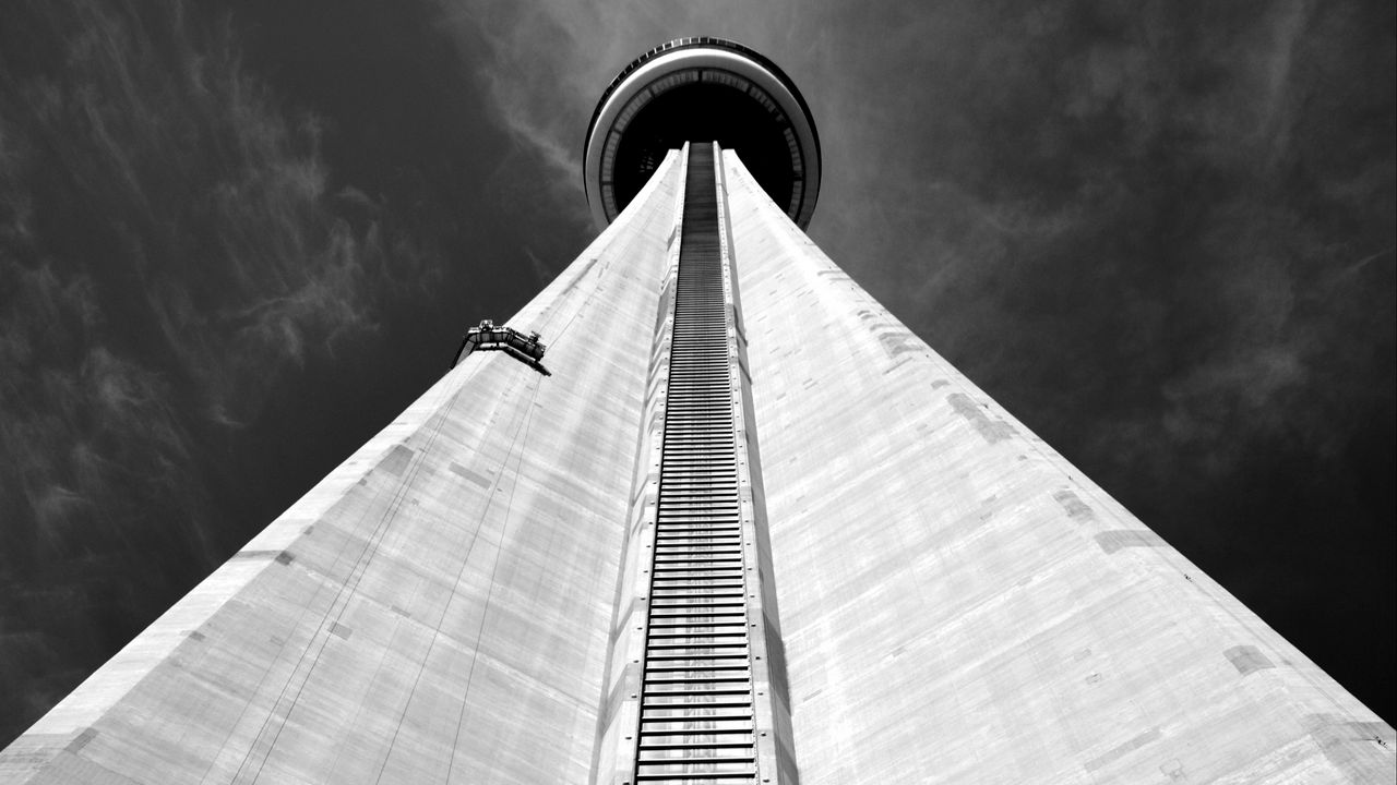 Wallpaper tower, facade, bottom view, bw