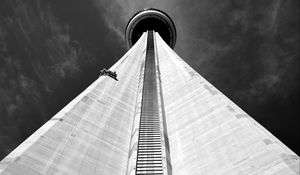 Preview wallpaper tower, facade, bottom view, bw