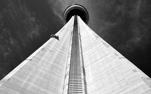 Preview wallpaper tower, facade, bottom view, bw