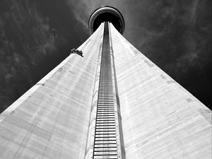 Preview wallpaper tower, facade, bottom view, bw