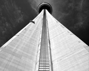 Preview wallpaper tower, facade, bottom view, bw