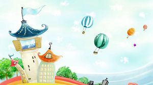 Preview wallpaper tower, flight, balloons, sky, colorful