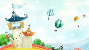 Preview wallpaper tower, flight, balloons, sky, colorful