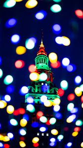 Preview wallpaper tower, glow, lights, bokeh, colorful