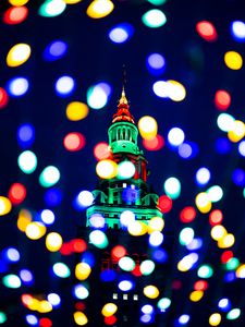 Preview wallpaper tower, glow, lights, bokeh, colorful