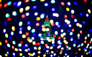 Preview wallpaper tower, glow, lights, bokeh, colorful