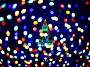 Preview wallpaper tower, glow, lights, bokeh, colorful