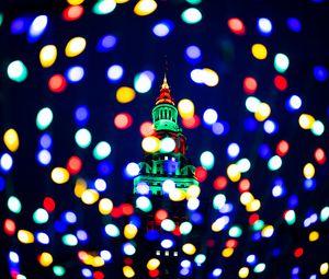 Preview wallpaper tower, glow, lights, bokeh, colorful