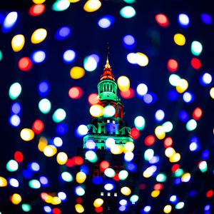 Preview wallpaper tower, glow, lights, bokeh, colorful