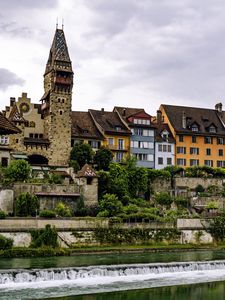 Preview wallpaper tower, houses, buildings, river, architecture