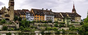 Preview wallpaper tower, houses, buildings, river, architecture