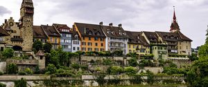 Preview wallpaper tower, houses, buildings, river, architecture