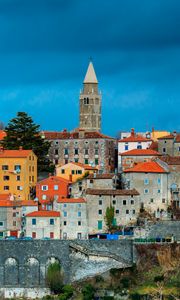 Preview wallpaper tower, houses, buildings, architecture, city