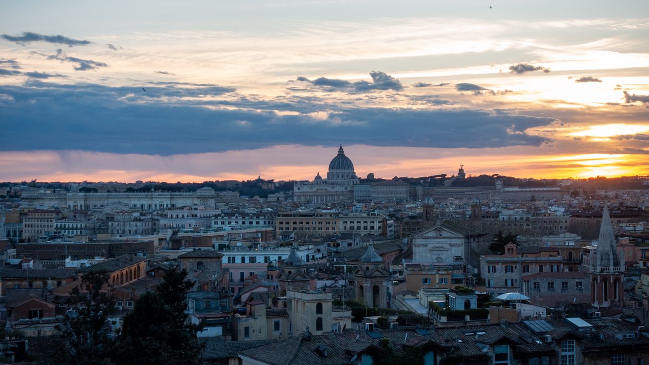 Wallpaper tower, houses, buildings, rome, italy, sunrise, city