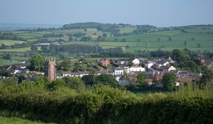 Preview wallpaper tower, houses, trees, village