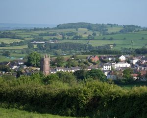 Preview wallpaper tower, houses, trees, village