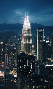 Preview wallpaper tower, lighting, buildings, city, night