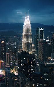 Preview wallpaper tower, lighting, buildings, city, night