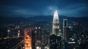 Preview wallpaper tower, lighting, buildings, city, night