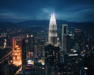 Preview wallpaper tower, lighting, buildings, city, night